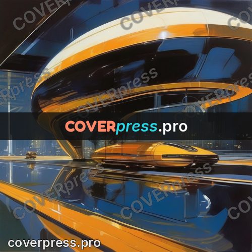 Syd Mead style painting: orange capsule at a platform