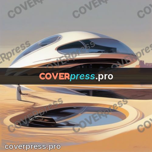 Syd Mead style painting: silver craft in the desert