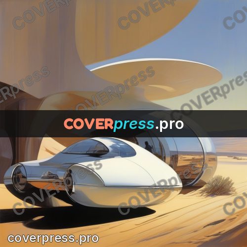 Syd Mead style painting: silver craft in the desert