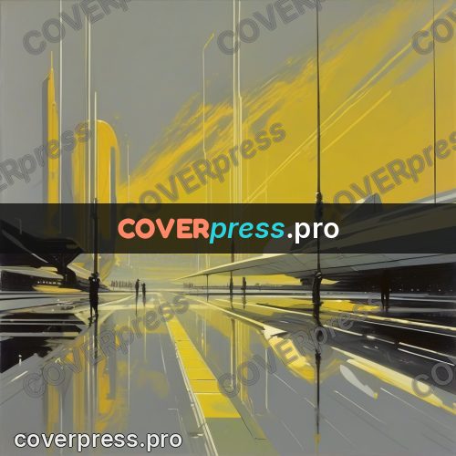 Syd Mead style painting: yellow craft on a wet plain