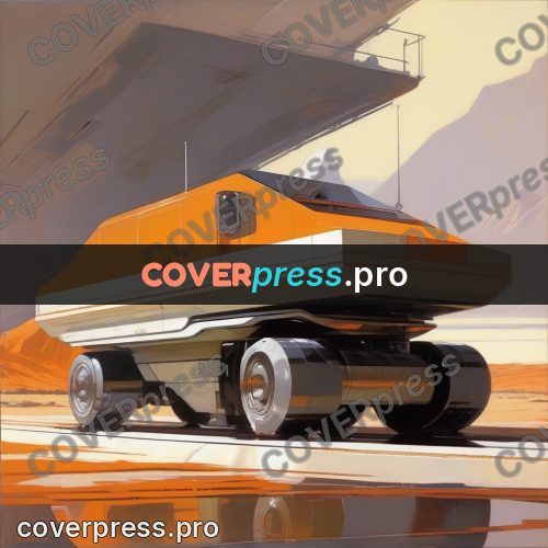 Syd Mead style painting: orange rover in the desert