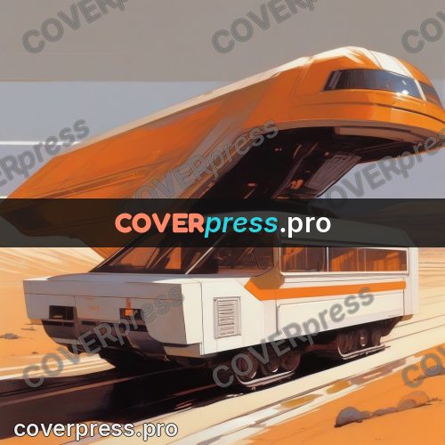 Syd Mead style painting: orange rover in the desert