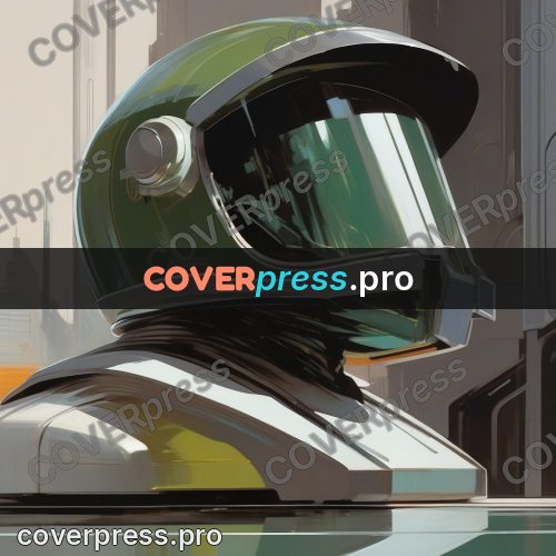 Syd Mead style painting: man in a green helmet