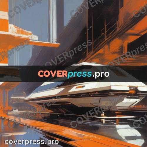 Syd Mead style painting: vessel at an orange quay