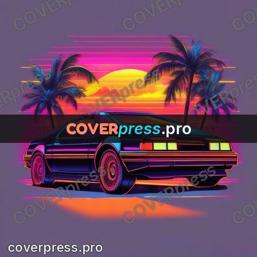 80s retro illustration: retro coupe against the sun