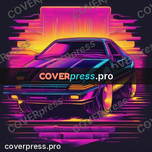 80s retro illustration: retro coupe against the sun