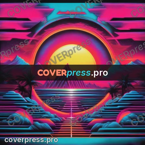 80s retro illustration: sun circle over the mountains