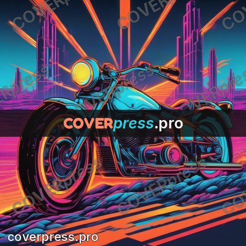 80s retro illustration: motorcycle in neon light