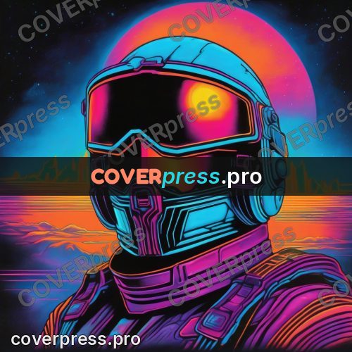 80s retro illustration: head in a visored helmet