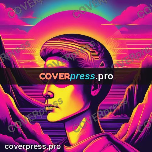 80s retro illustration: face against mountains and sun