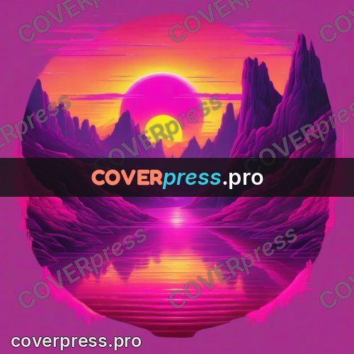 80s retro illustration: mountains with a sun over water