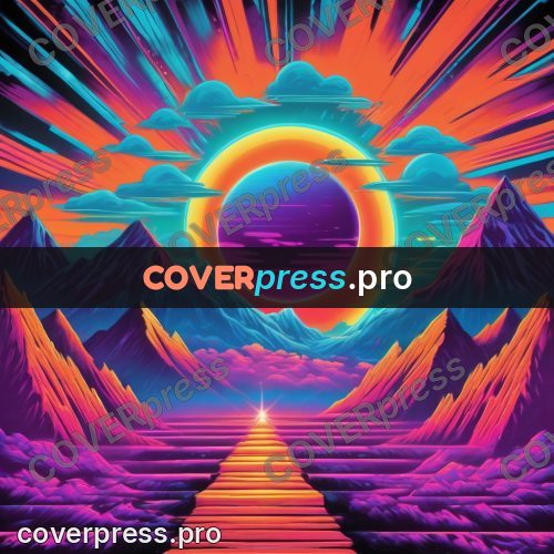 80s retro illustration: mountains under a setting sun