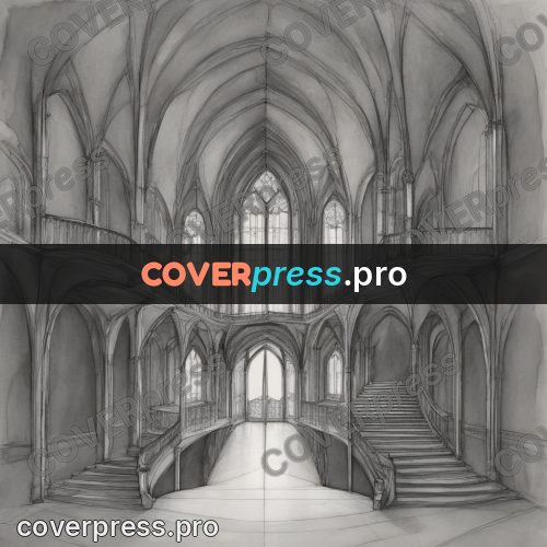 Tim Burton style drawing: gothic vaults and stairs