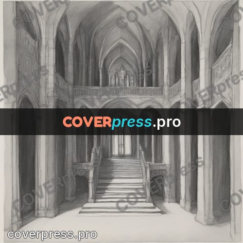 Tim Burton style drawing: gothic vaults and stairs