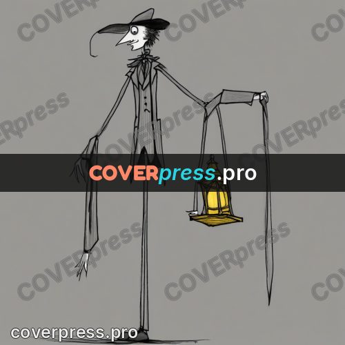 Tim Burton style drawing: figure holding a lantern
