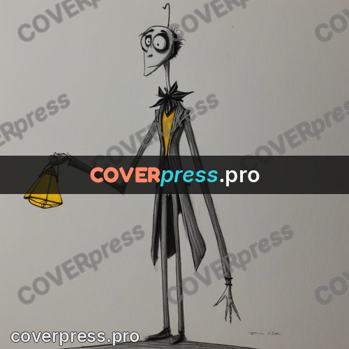 Tim Burton style drawing: figure holding a lantern