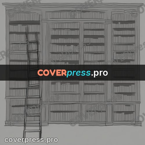 Tim Burton style drawing: ladder by tall bookshelves