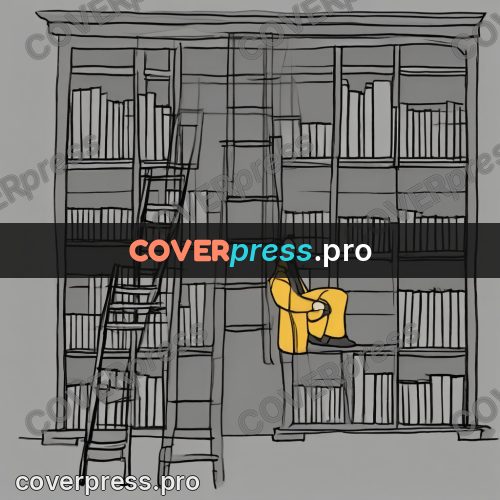 Tim Burton style drawing: ladder by tall bookshelves