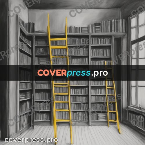 Tim Burton style drawing: ladder by tall bookshelves