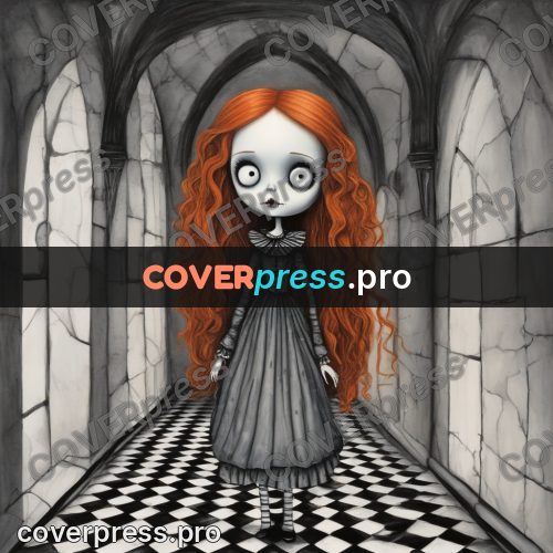 Tim Burton style drawing: girl with red hair