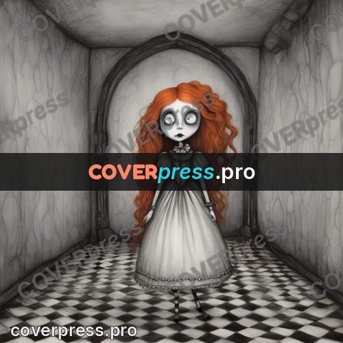 Tim Burton style drawing: girl with red hair