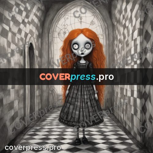 Tim Burton style drawing: girl with red hair