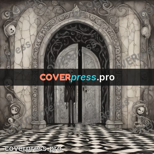 Tim Burton style drawing: carved arched door