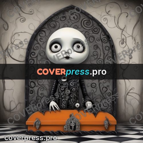 Tim Burton style drawing: doll figure with huge eyes
