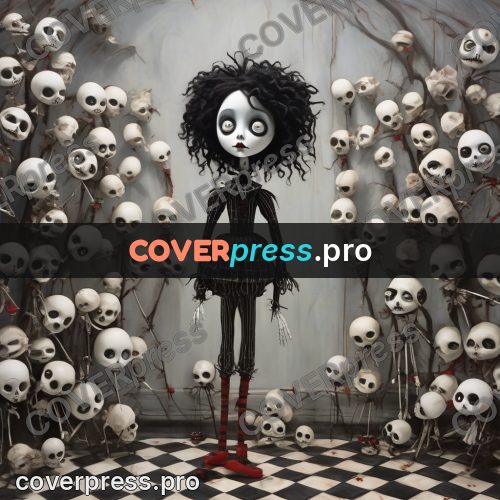 Tim Burton style drawing: girl among doll heads