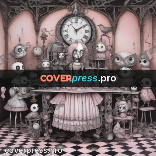 Tim Burton style drawing: dolls in a pink room