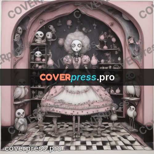 Tim Burton style drawing: dolls in a pink room