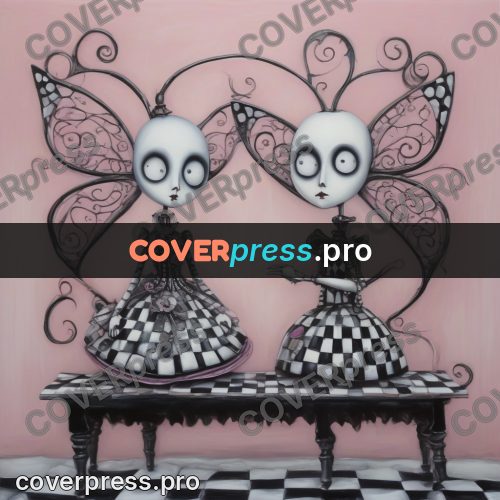 Tim Burton style drawing: dolls in a pink room
