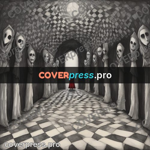 Tim Burton style drawing: hooded figure in a cloak