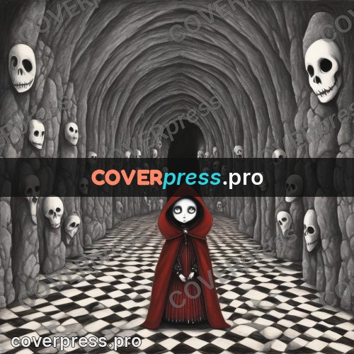 Tim Burton style drawing: hooded figure in a cloak