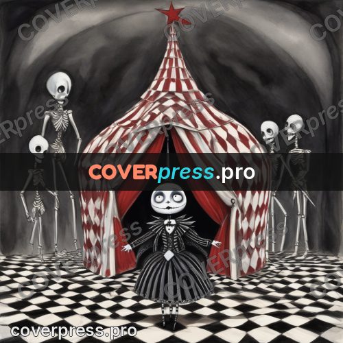 Tim Burton style drawing: figure on a chequered floor