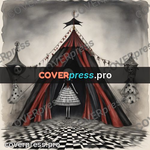 Tim Burton style drawing: figure on a chequered floor