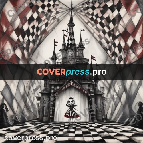 Tim Burton style drawing: figure on a chequered floor
