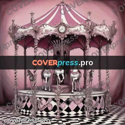 Tim Burton style drawing: carousel with horses