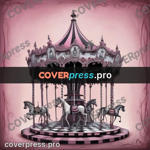 Tim Burton style drawing: carousel with horses
