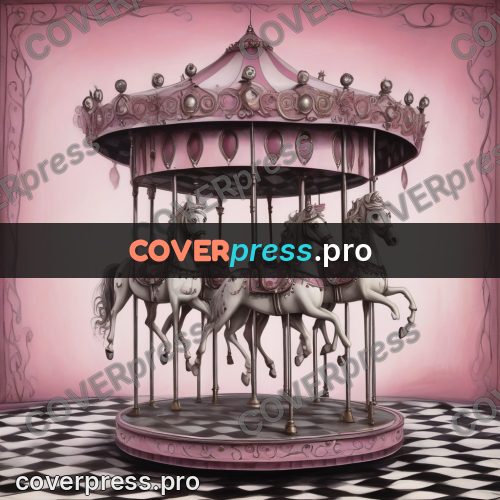 Tim Burton style drawing: carousel with horses