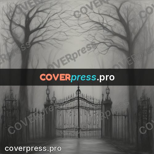 Tim Burton style drawing: iron gates in the fog