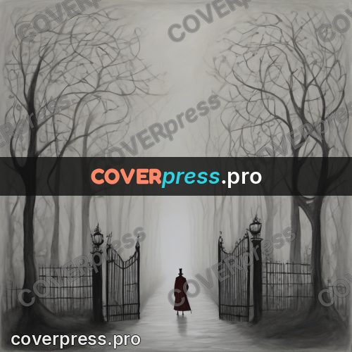 Tim Burton style drawing: iron gates in the fog