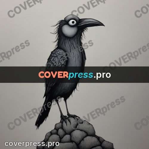 Tim Burton style drawing: raven on a stone