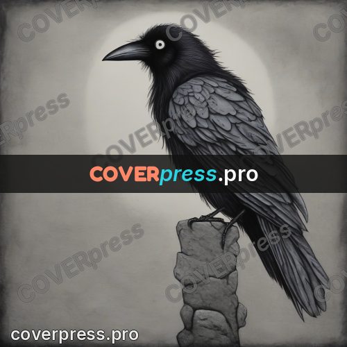 Tim Burton style drawing: raven on a stone