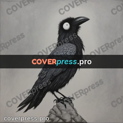 Tim Burton style drawing: raven on a stone