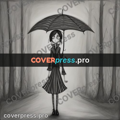 Tim Burton style drawing: girl with an umbrella