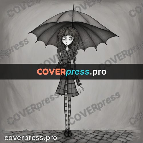 Tim Burton style drawing: girl with an umbrella