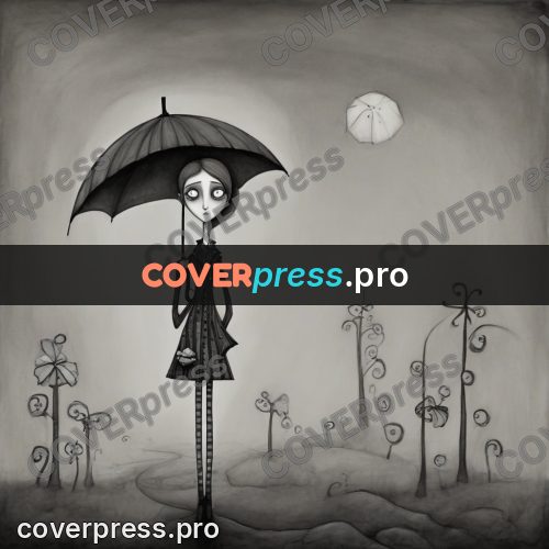 Tim Burton style drawing: girl with an umbrella