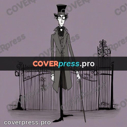 Tim Burton style drawing: tall man in a top hat