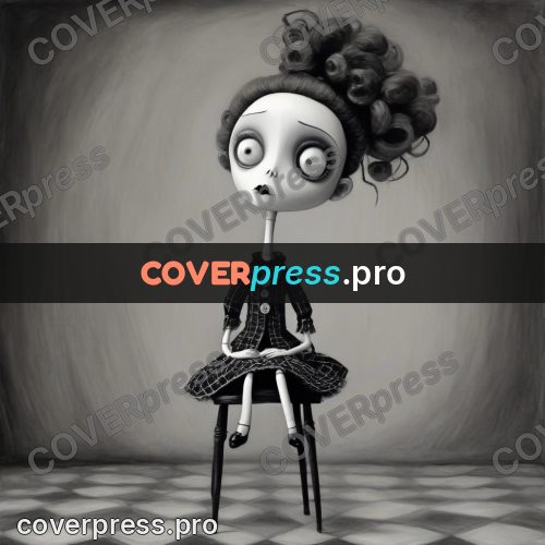 Tim Burton style drawing: girl in a full dress